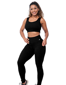 Conjunto Fitness Feminino Poliamida Cós Alto Modelador Academia Zero Transparência