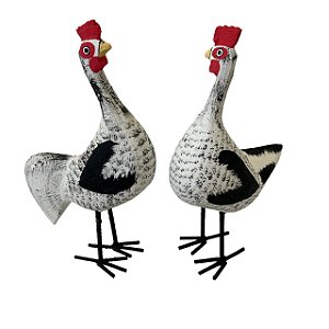 Casal De Galo E Galinha Caipira Artesanal Pintado À Mão
