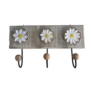 Cabideiro De Flores Com 3 Ganchos Em Madeira