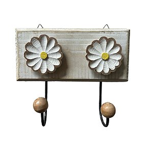 Cabideiro De Flores Com 2 Ganchos Em Madeira
