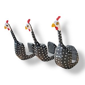 Kit 3 Porta Guardanapo Galinha D'angola Em Madeira