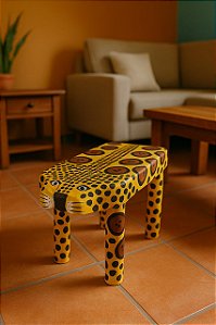 Banco Banquinho De Onça Artesanal Decorativo Em Madeira Safari Contemporâneo