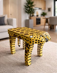 Banco Banquinho De Onça Artesanal Decorativo Em Madeira Safari Contemporâneo