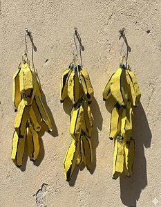 Fieira De Banana Kit 3 Penca Cacho Artesanal Pintada Madeira Amarelo