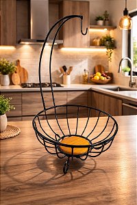 Fruteira Ferro E Madeira Com Gancho Para Banana Artesanal