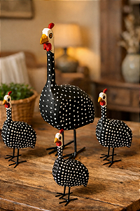 Kit Galinha Dangola Artesanal 1 Grande + 3 Pequenas Madeira