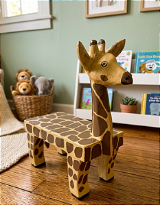 Banquinho Assento Decorativo de Girafa Artesanal Mesinha Infantil Banco