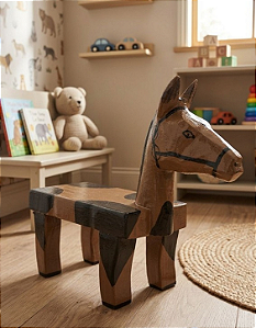 Banco De Cavalo Puff Animais Decorativo Assento Madeira Mesinha Infantil