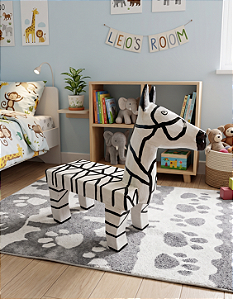 Assento Banco De Zebra Banquinho Madeira Mesinha Infantil Preto