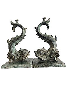 Peixe mitológico - escultura em bronze - 26x14cm (fora a base)