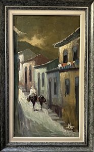 J. Volponi, quadro assinado, óleo sobre tela, 90x50cm medidas internas jv9
