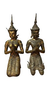 Escultura em bronze budista Tailandesa 47x19x14cm
