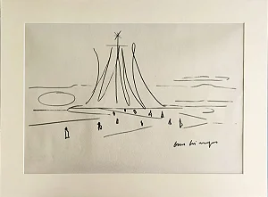 Oscar Niemeyer, Desenho Papel 47x32,5cm Medida Interna B8