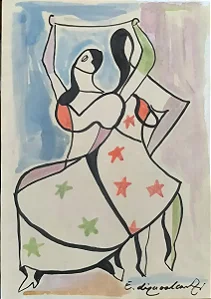 E. Di Cavalcanti, Técnica Mista Sobre Papel, Mede 15cm X22cm