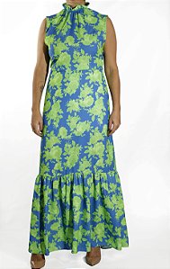 Vestido Longo Lança Perfume Azul Estampa