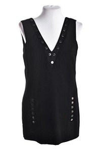Vestido Curto Le Lis Blanc Preto Sem Mangas Detalhes Tachas