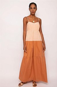 Vestido Longo Andrea Marques Bicolor Terracota e Rosé