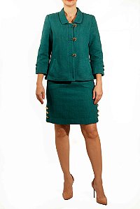 Conjunto Le Lis Blanc Tailleur Verde Bandeira Saia + Blazer Botões Dourados