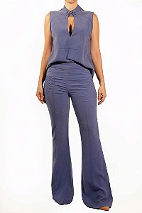 Conjunto Cris Barros Azul Calça Pantalona + Blusa sem Manga