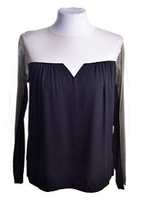 Blusa Manga Comprida Bobô Preta Transparência