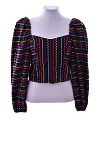 Blusa Mixed Preta Cropped Linhas Coloridas