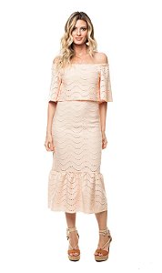 Vestido Tee Match Rosa Claro Midi Ombro a Ombro