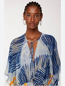 Vestido Animale Azul Manga 3/4 FL Folhagem
