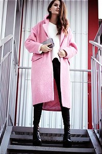 Sobretudo Zara Rosa Chiclete Lã