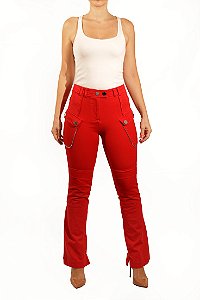 Calça Le Lis Blanc Vermelha Botões Prata Detalhe Bolso