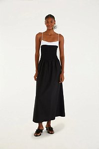 Vestido Farm Preto com Viés Branco