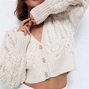 Cropped Zara Offwhite Lã trançada