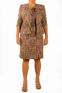 Vestido Le Lis Blanc Marrom e Bege Sem Manga Tubinho