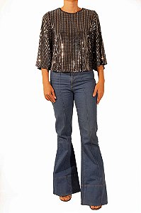 Blusa Le Lis Blanc Metalizada Preta