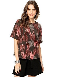Blusa Animale Estampada Algas Seda