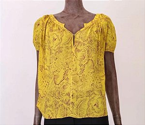 Blusa Animale Amarela e Marrom Seda