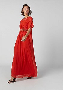 Vestido Le Lis Blanc Laranja Longo Paetês