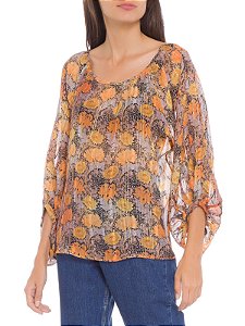 Blusa Ateen Preta Estampada de Seda
