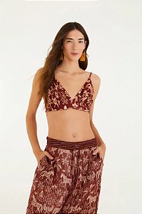 Conjunto Farm Calça e Top Vinho Estampado