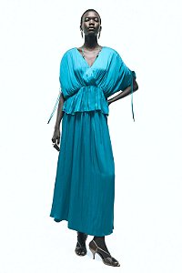 Conjunto Zara Saia e Blusa Azul Acetinado