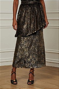 Saia Midi Animale Preta e Dourada