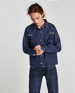 Camisa Zara Jeans com Pérolas Bordadas
