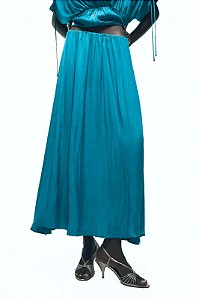 Saia Midi Zara Azul Acetinada