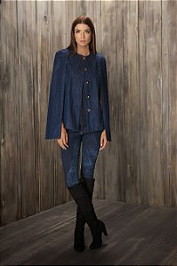 Blazer Mixed Azul Jeans Botões Dourados