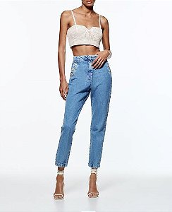 Calça Zara Azul Jeans Claro Botões Dourado