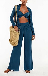 Conjunto VIX Blusa + Top + Calça Azul Petróleo