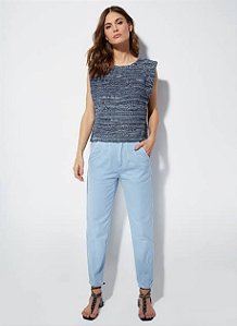 Blusa Le Lis Blanc sem Manga Ombreiras Linha Azul Marinho e Branca