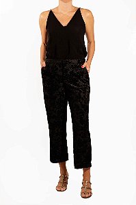 Calça Zara Preta Reta Renda e Bordado