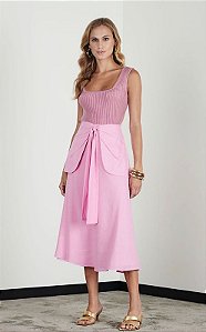 Saia Midi Iorane Rosa com Pala e Laço