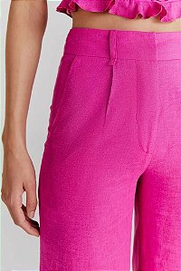 Calça NV Pantalona Modelo Ayana Rosa Pink Linho