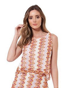 Cropped Tee Match Rosa e Laranja de Renda